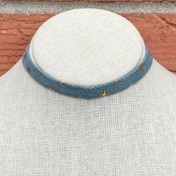 Red Saguaro Trading Post Jewelry - Light Wash Denim Choker Necklace with Stars